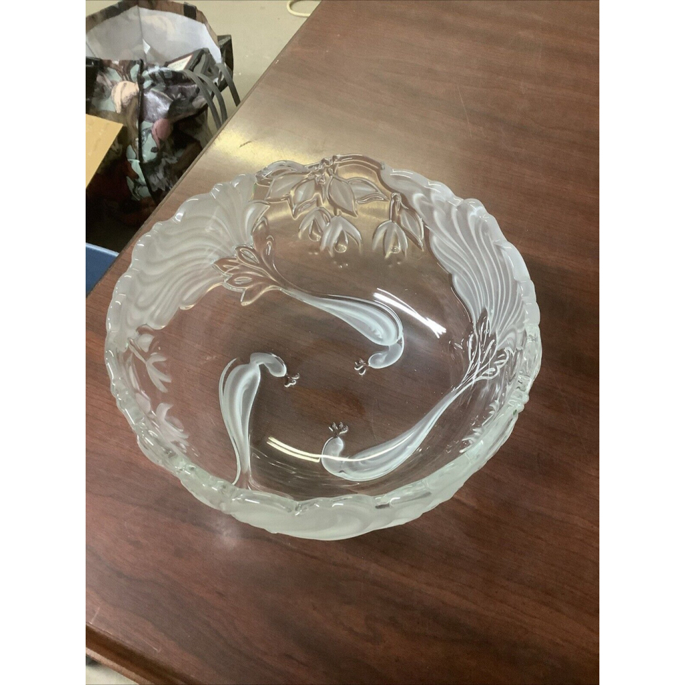Mikasa Crystal Bowl Peacock Candy Dish Trinket Triple Frosted 6 3/4” x 1.5”